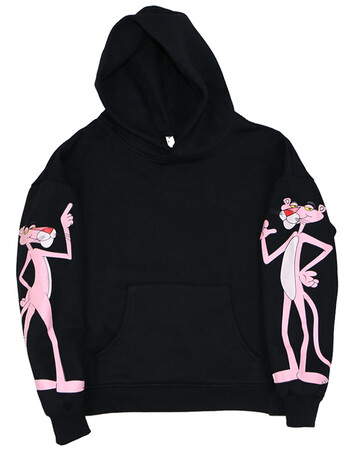 男装宽松韩版连帽卫衣帽衫粉红豹套头简约卫衣长袖情侣学生潮 黑色 l