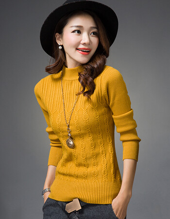 新款半高领羊绒衫毛衣女冬套头修身短款长袖羊毛衫针织打底衫 姜黄色