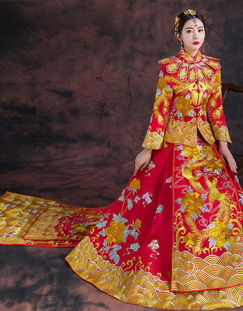 秀禾服新款中式婚纱礼服红色长款拖尾龙凤褂新娘结婚 红色 xxl