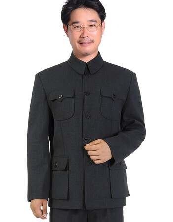 中山装西装套装 2018春秋新款中老年中山装外套套装 灰色 170码【建议