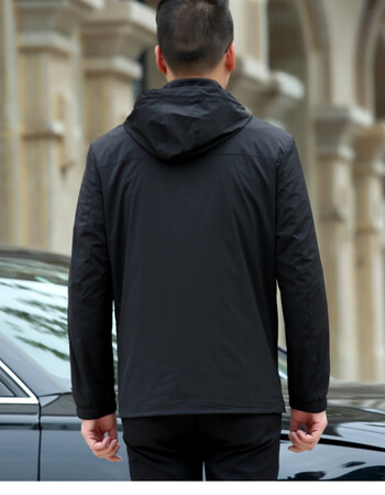 休闲防风衣薄款连帽男装卫衣中年男夹克短款黑色上衣 1715款背面图 高