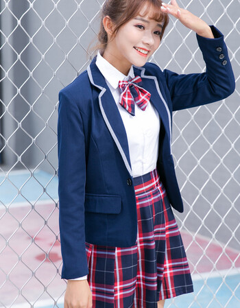 风初中高中学生装水手服西装jk制服秋冬表演服装学 女生蓝色西装套装