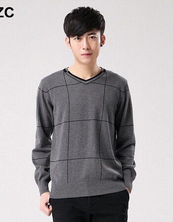 衣之纯2015秋冬新品男装长袖针织衫v领青年休闲男士打底毛线衣 深灰色