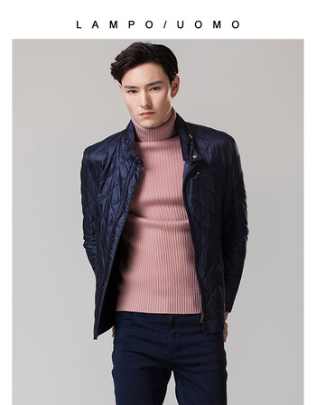 lampo/蓝豹秋冬立领光面无重力蓝色休闲男士夹克 男士棉服 蓝 50_ 2