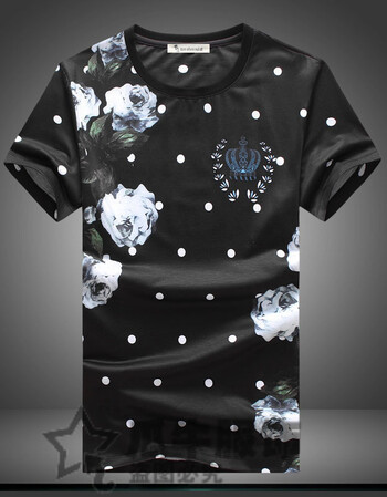 欧美夏季新款男士短袖t恤潮流修身圆领男短袖花t恤中国风男士上衣