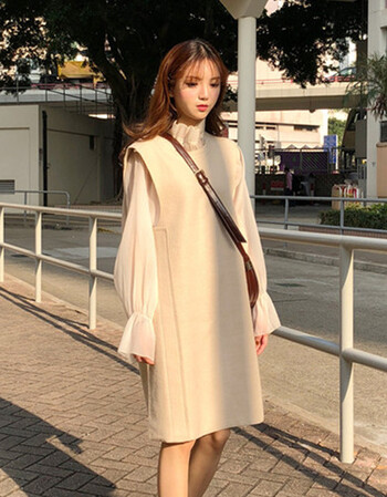 潮流秋冬女装韩版宽松百搭中长款背后系带背心裙无袖连衣裙a字裙长裙