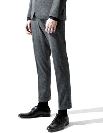 qvd香港2017春新款男修身休闲西装裤子翻边九分裤微弹小脚免烫 灰色