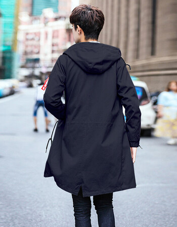 风衣男拉链连帽帅气中长款斗篷披风秋冬运动工装军旅大码外套男潮