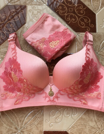 春季新款女士无钢圈刺绣文胸罩性感调整型小胸上托聚拢调整型内衣套装