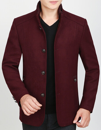 秋季男装40-50-60岁爸爸穿的衣服羊毛呢男子夹克婚礼外套 酒红色66222