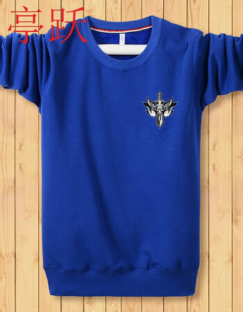 衣服冬季男士t恤长袖打底衫男加绒加厚卫衣秋装上衣加肥加大 蓝色战狼