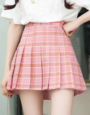 隆创格子半身裙女2018春夏季新款韩版高腰学生百褶裙a字裙时尚短裙子