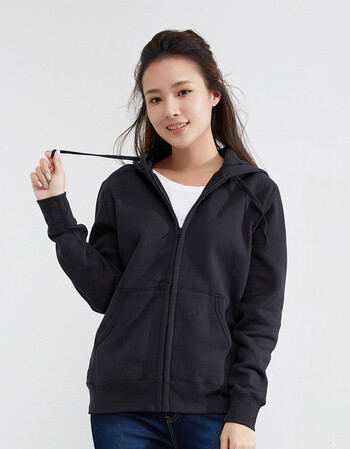 秋冬季女士加绒连帽拉链开衫卫衣运动宽松带帽衫加厚抓绒上衣外套