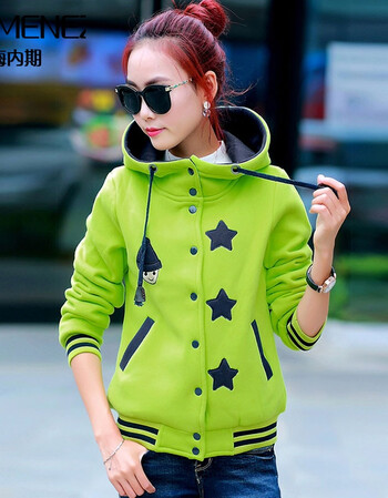 新款女孩休闲显瘦春秋装连帽卫衣初中高中学生拉链开衫外套上衣 绿色