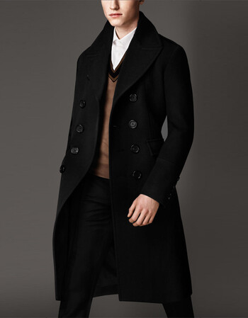 商务冬季男装男士羊毛呢羊绒大衣外套超长款英伦加厚呢子风衣 黑色 xl