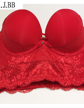 ajbb*新款无肩带半杯新娘婚纱礼服防滑聚拢半杯蕾丝胸罩文胸 红色 70b