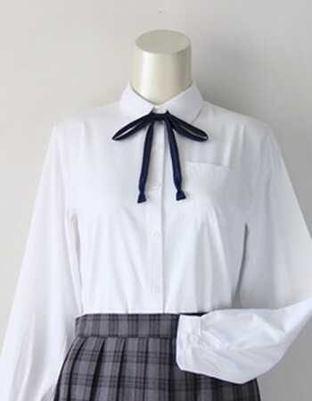 角襟丸襟白色长袖衬衣女棉学生班服校服 尖领角襟-仅衬衫(标准尺码)