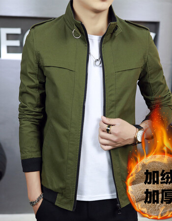 冬季男装加厚夹克男士韩版工装夹克潮流立领加绒修身保暖外套男 加绒