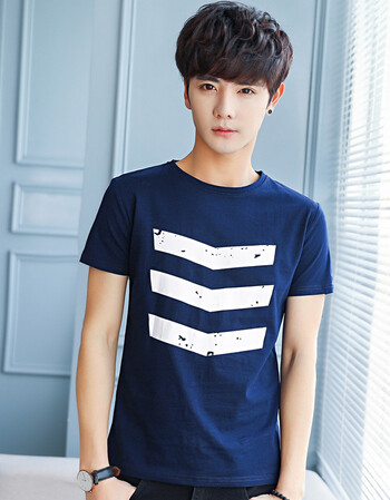 短袖男t恤圆领韩版半袖夏装打底衫男生黑白夏天上衣服 深蓝色 3xl