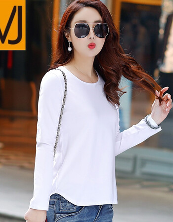 潮牌2018新款秋装长袖女t恤打底衫宽松纯色体恤简约外穿女装棉上衣潮