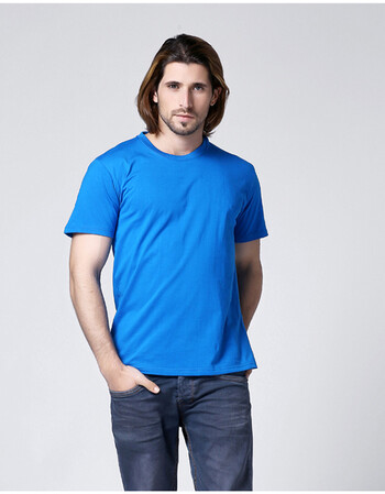 短袖t恤夏季纯色宽松圆领男t恤文化衫工作服支持来图定制汗衫 湖蓝色