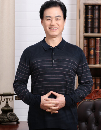 春季新款中老年男士父长袖t恤春秋爸爸装爷爷翻领针织线衫 绿色 115