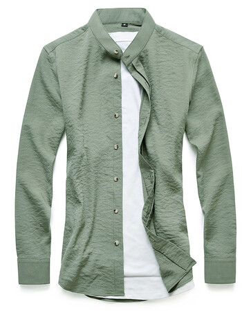 2018四季款新款男士修身立领长袖衬衫纯色衬衣q5016x9804m 豆绿色 m