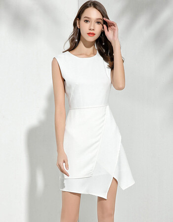 新款女装杨幂同款名媛气质白色无袖修身不规则连衣裙onlyetam 白色 s