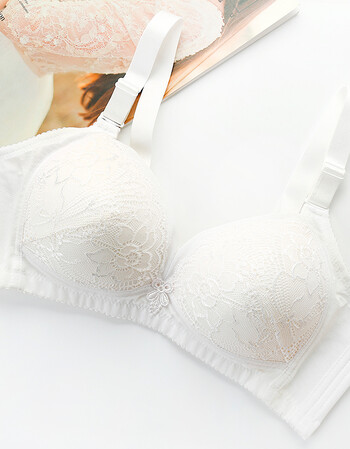 阿坡饵 性感蕾丝刺绣内衣女舒适无钢圈小胸上托聚拢女士胸罩文胸 白色