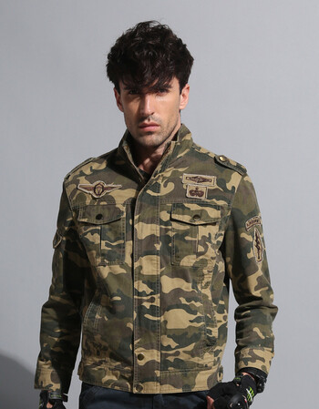 军工春秋装上衣外套 男士纯棉迷彩敢死队立领宽松夹克肩章潮 迷彩 m