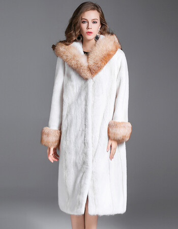 weiqier丹麦十字貂带帽加长款狐狸毛领整貂皮大衣皮草外套定制 白色
