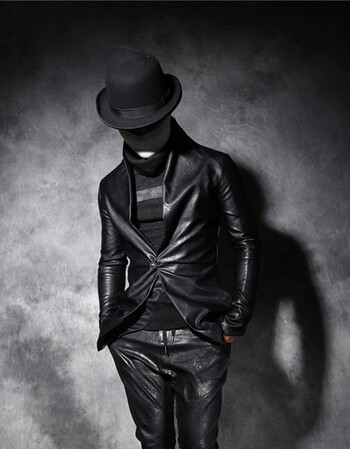 秋季潮男修身立领皮衣西装发型师韩版紧身个性中长款机车皮衣外套