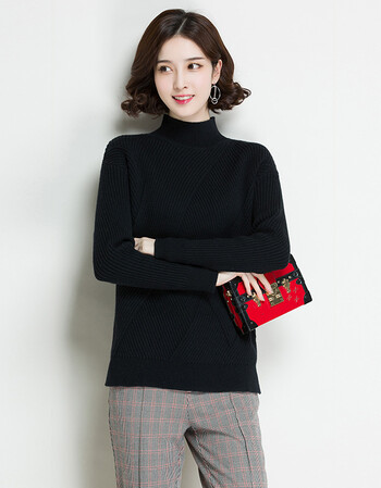 毛衣女冬加厚套头短款宽松半高领针织毛衫秋冬新款保暖羊毛打底衫