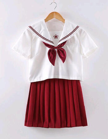jk制服软妹裙短袖水手服关西襟学院风学生装校服班服套装 赤红色短袖