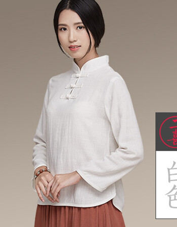 中式唐装中国风改良茶人服上衣立领棉麻休闲女装民国学生服 白色(仅