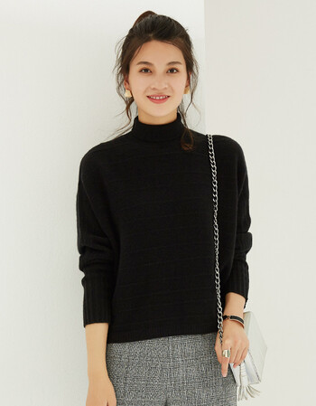 羊绒衫女高领短款宽松毛衣纯色百搭针织衫打底衫外穿秋装新款 黑色 m