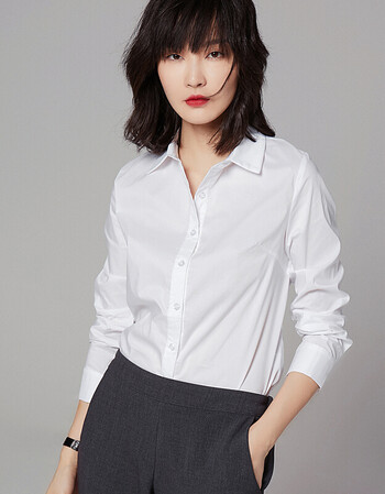 维纳白衬衫女长袖宽松韩版休闲百搭上衣新款商务职业修身衬衣女 白色