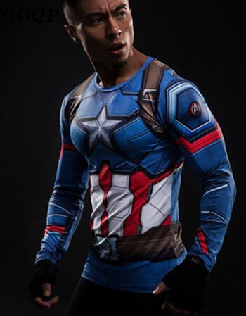 ggqp复仇者联盟高弹力长袖t恤 美国队长黑豹男款运动速干健身衣 4背带