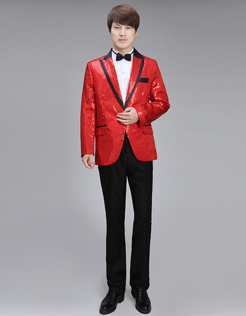 舞台服装晚会演出服男士礼服西服外套歌手演唱舞蹈西装 大红色亮片