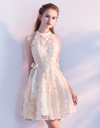 晚礼服2018新款春季时尚修身宴会女短款聚会伴娘小礼服挂脖连衣裙