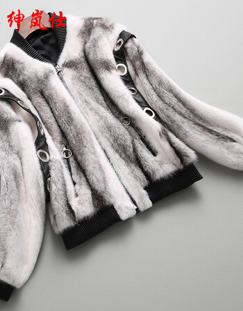 深蓝色 貂皮大衣女整貂短款外套进口十字貂水貂裘皮皮草棒球服修身 sd