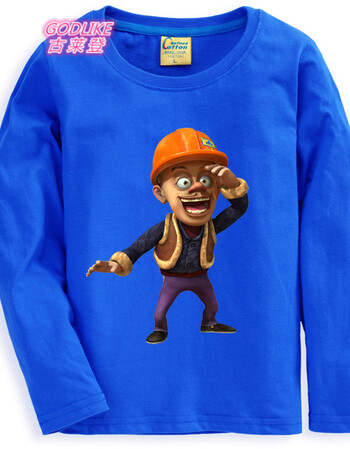 古莱登光头强熊出没儿童童装衣服春装秋装长袖t恤男女童装中童棉 蓝色