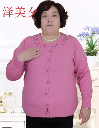 泽美夕2018春装新品老太太胖奶奶装针织衫纯色开衫220斤胖妈妈装外搭