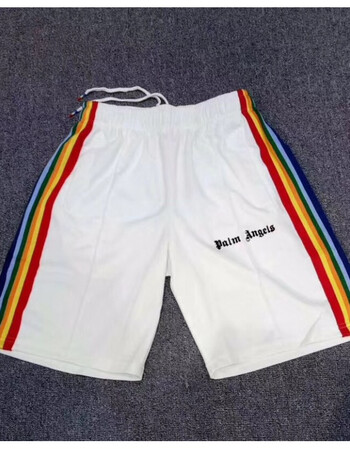 18夏季新款潮牌刺绣字母五分裤抽绳侧边彩虹条纹pa休闲短裤中裤男