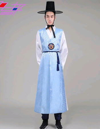 唐装2017新款正统传统宫廷婚庆男士古装韩服朝鲜少数民族服装 湖蓝色