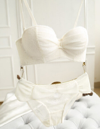 古今欧美品牌抹胸胸罩蕾丝半杯聚拢款防滑新娘婚纱内衣文胸套装 白色