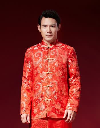 红色唐装外套男士婚礼服装敬酒服中青年结婚中式新郎礼服中国风 红色.