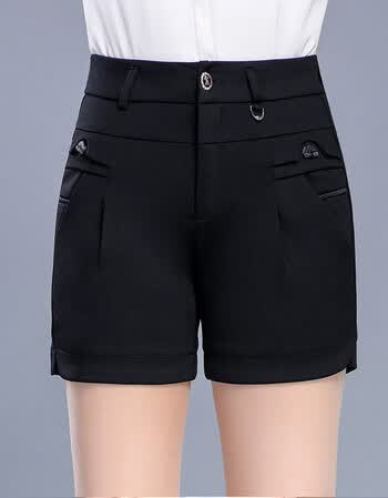 女高腰女夏季薄款2018休闲宽松直筒弹力西装三分裤女士 yfjl623黑色 2