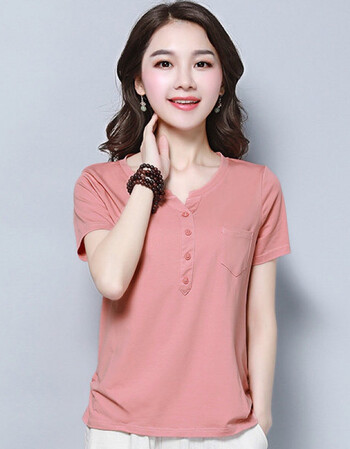 夏装韩版半袖百搭体恤v领上衣 粉色 m【图片 价格 品牌 报价】-京东
