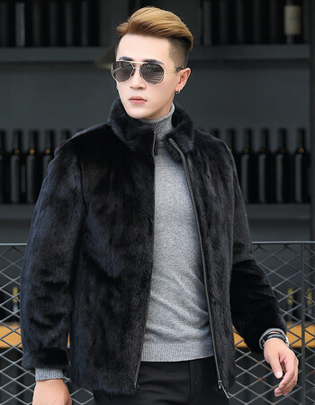 貂皮大衣男整貂连帽新款水貂毛皮草裘皮大衣男真皮皮衣帅气外套潮
